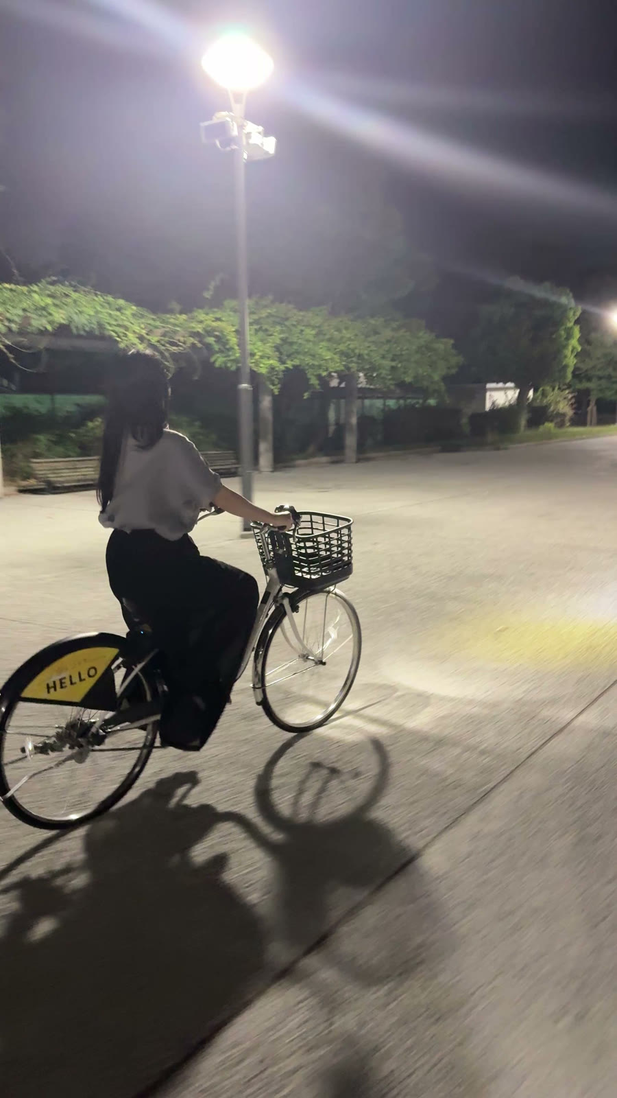 사카이에서 HELLO CYCLING 전동 어시스트 자전거로 이동하는 뒷모습